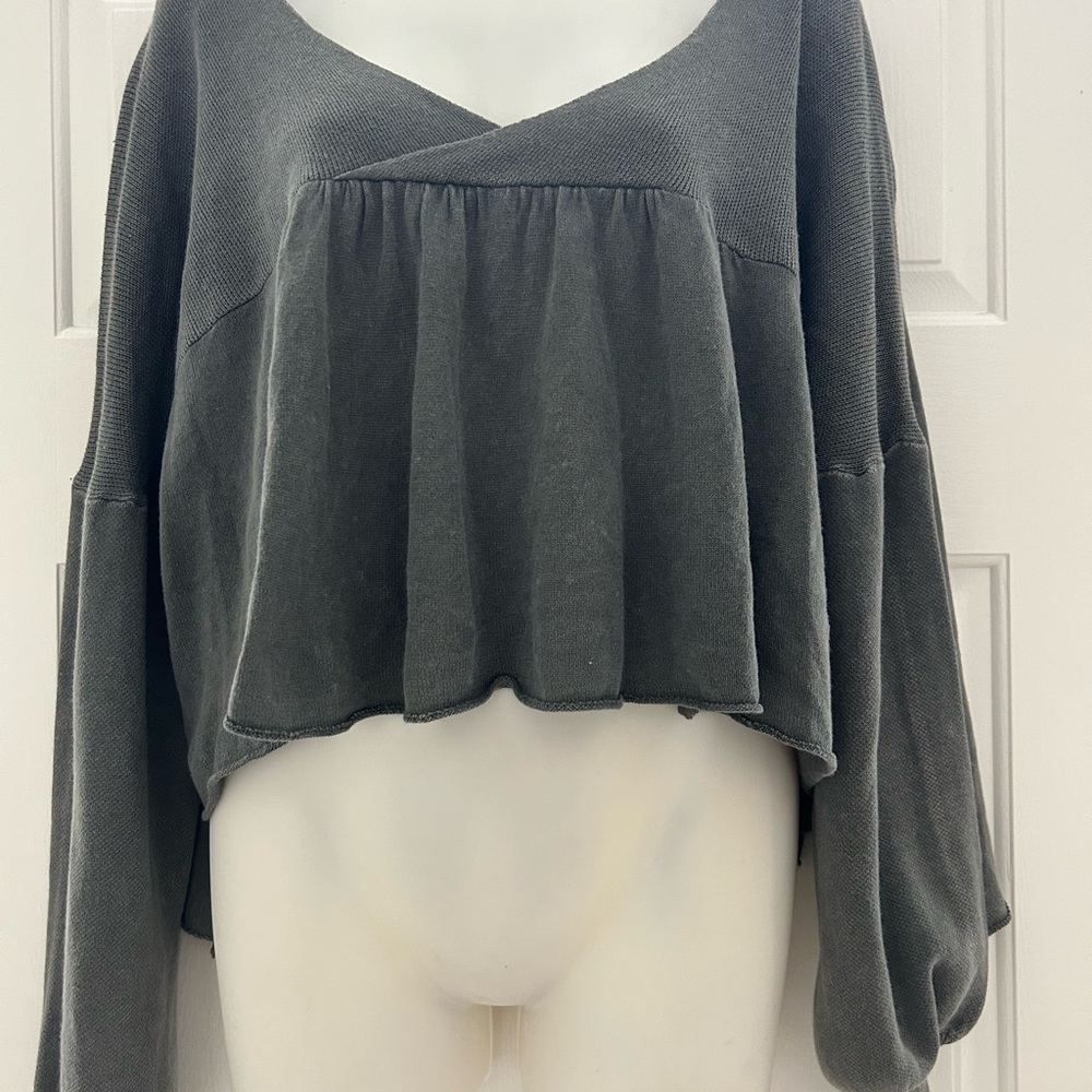 Mustard Seed Charcoal V-Neck Crop Top